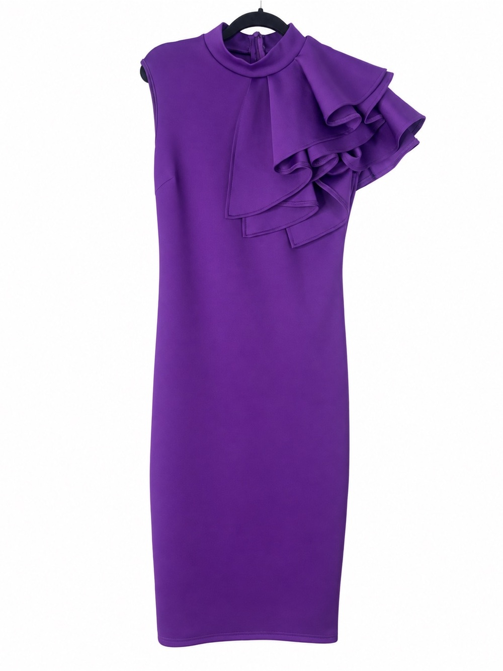 Purple One-Shoulder Ruffle Midi Dress - Picture 2 of 13